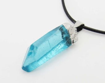 Natural Quartz Turquoise Pointed Pendant Necklace, Men's Necklace, Hypo Allergenic Necklace, Woman's Necklace, Quartz Crystal Pendant