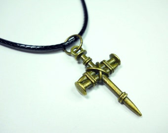 Nail Cross Pendant, Antique Bronze Tone, Men's Necklace, Women's Necklace, Corded Necklace, Spiritual Jewelry, Religious Pendant