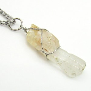Natural Quartz Crystal Gemstone Pendant with Silver wire wrap, Men&#39;s Gemstone Necklace, Chakra Healing Crystal Pendant, Women&#39;s Necklace