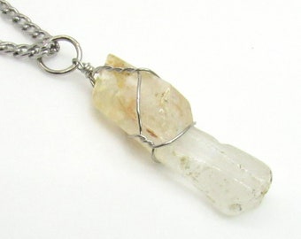 Natural Quartz Crystal Gemstone Pendant with Silver wire wrap, Men's Gemstone Necklace, Chakra Healing Crystal Pendant, Women's Necklace