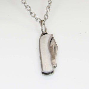 Mini Stainless Steel Pocket Knife Pendant Necklace, Silver color Pocket Knife, Men&#39;s Necklace, Gift for Men, Pocket Knife Charm Pendant