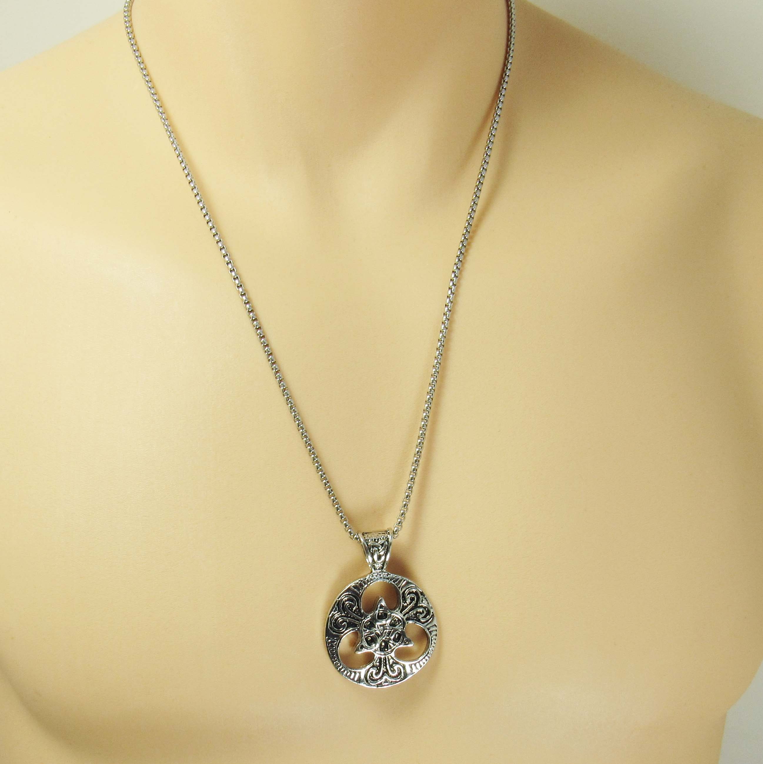 22 Inch Stainless Steel Celtic Cross Trinity Knots Pendant Necklace For Men Women