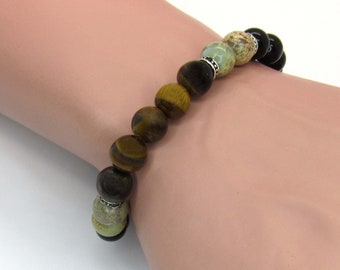 Natural Black Agate Beads Jasper Beads Aqua Terra Jasper Beads Bracelet, Beads 8mm, Men's Bracelet, Men's Jewelry, Men's Gift, Women's Gift