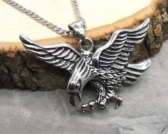 Stainless Steel Antique Silver Eagle Pendant, Hypo Allergenic Jewelry, Bald Eagle Pendant, Men's Necklace, Men's Jewelry, Woman Necklace