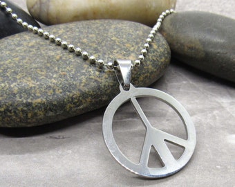 Stainless Steel Peace Symbol Pendant, Hypo Allergenic Jewelry, Peace Jewelry, Men's Necklace, Men's Jewelry, Woman Necklace