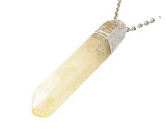 Natural Quartz Pointed Pendant Necklace, Men's Necklace, Hypo Allergenic Necklace, Woman's Necklace, Yellow Quartz Crystal Pendant Jewelry