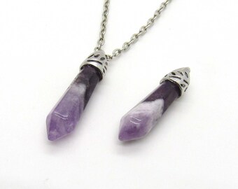 Variegated Amethyst Crystal Pendant, Amethyst Quartz Necklace, Men's Necklace, Healing Crystal, Amethyst Gemstone Necklace, Women's Necklace