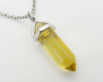 Yellow Gold Colored Glass Bullet Cut Pendant, Woman's Necklace, Jewelry for Women, Faceted Colored Glass Jewelry, Men's Necklace