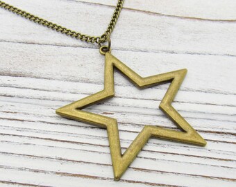 Large Star Antique Bronze Pendant Necklace, Celestial Necklace, Antique Bronze Star Necklace, Gift for Men, Men's Necklace, Women's Necklace