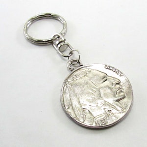 Buffalo Head Nickel Pendant Keychain, Buffalo Key Ring, Indian Chief Key Chain, Indian Chief Lanyard, Gift for Men, Men&#39;s Accessories