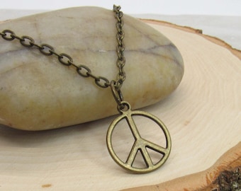 Antique Bronze Peace Sign Necklace, Peace Symbol, Peace Pendant Necklace, Hippie Necklace, Boho Necklace, Men's Necklace, Women's Necklace