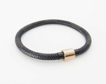 Black and Gray Poly Leather Cord Bracelet with Magnetic Clasp, Men's Poly Leather Cord Bracelet, Women's Bracelet, Men's Fashion Bracelet