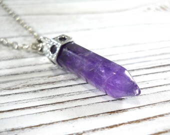 Amethyst Crystal Pendant Necklace, Men's Necklace, Amethyst Bullet Cut Crystal Pendant, Healing Crystal, Amethyst Gemstone, Women's Necklace