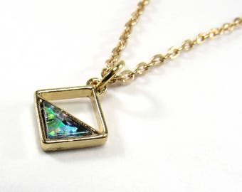 Gold Plated Green Rhombus Pendant, Geometric Design Necklace, Rhombus Pendant, Men's Necklace, Men's Jewelry, Women's Necklace