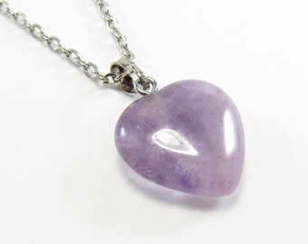 Natural Amethyst Heart Pendant, Lite Amethyst Healing Crystal, Chakra Necklace, Purple Crystal Heart Shape Necklace, Women's Necklace,