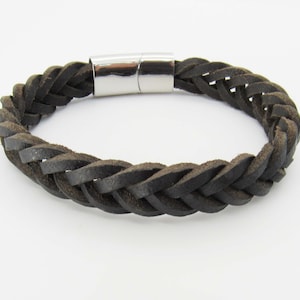 Dark Coffee Leather Braided Cord Bracelet, 304 Stainless Steel Magnetic Clasp, Men&#39;s Leather Bracelet, Women&#39;s Bracelet