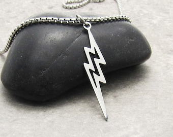 Stainless Steel Lightning Bolt Pendant, Men's Necklace, Celestial Bolt Charm Necklace, Lightning Bolt Pendant , Women's Necklace