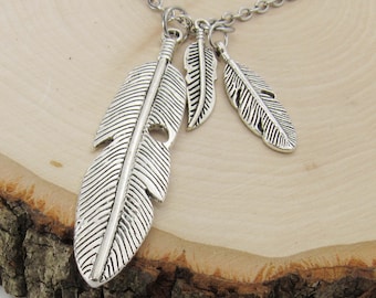 Feathers Pendant Layered Necklace, Feather Jewelry, Tribal Necklace, Native American Style Necklace, Men's Necklace, Women's Necklace