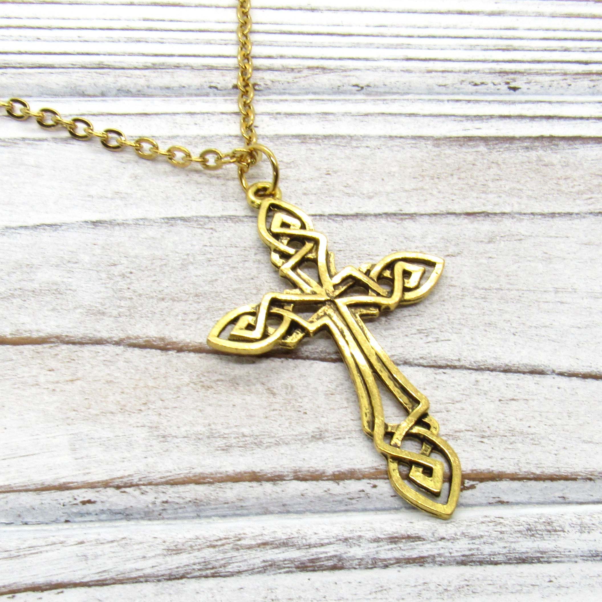 Celtic Gold Cross Pendant, Gold Cross Necklace by Proclamation Jewelry