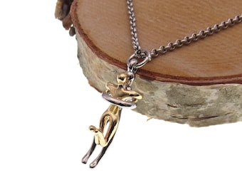 Romantic Couple Embracing Two Tone Pendant Necklace, Women's Jewelry, Infinity Couple Man Hugging Woman Legs Up, Men's Jewelry
