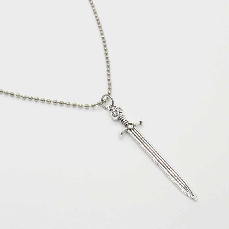 Medieval Long Sword Pendant Necklace, Men's Necklace, Medieval Kings Sword, Medieval Sword Pendant, Woman's Necklace Ball Chain