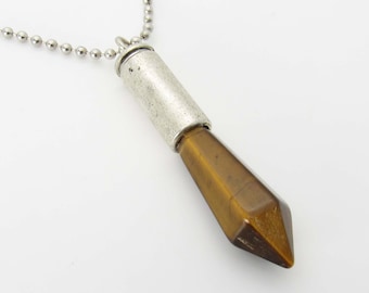 Natural Tiger's Eye Pointed Pendant Necklace, Men's Necklace, Tiger's Eye Gemstone Pendant, Healing Gemstone, Women's Necklace
