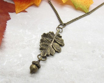 Autumn Leaf Acorn Pendant, Fall Leaf Necklace, Men's Necklace, Women's Necklace, Acorn Leaf Necklace, Nature Jewelry, Fall Necklace