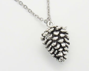 Large Pine Cone Pendant, Antique Silver Tone, Men's Necklace, Women's Necklace, Christmas Jewelry, Mountain Nature Jewelry, Holiday Necklace