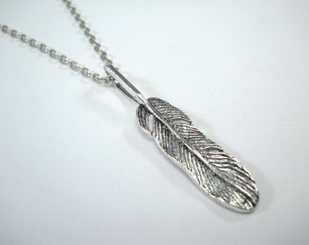 Antique Silver Feather Pendant, Feather Necklace, Nature Necklace, Tribal Necklace, Men's Necklace, Gift for Men, Women's Necklace