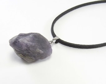 Rough Natural Amethyst Nugget Pendant Necklace, Chakra Necklace, Healing Crystal, Quartz Gemstone, Women's Necklace, Men's Necklace