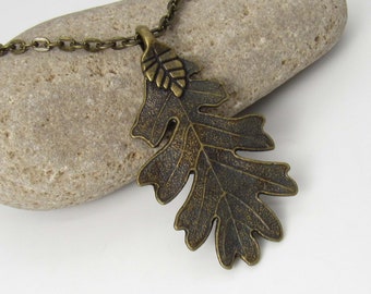 Dark Antique Bronze Oak Leaf Pendant, Autumn Leaf Necklace, Men's Necklace, Women's Necklace, Nature Leaf Necklace, Seasonal Jewelry