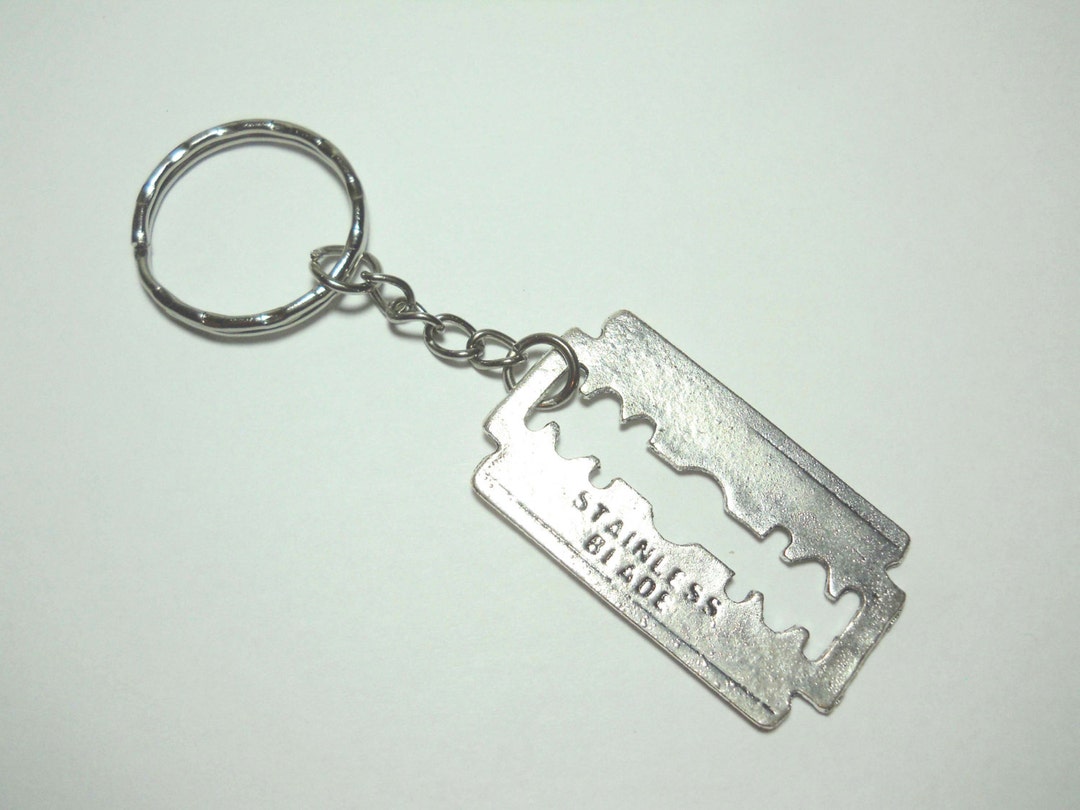 Razor Blade Pendant Keychain, Razor Blade Keyring, Razor Blade