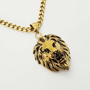 Gold Tone Stainless Steel Lion Head Pendant, Men&#39;s Necklace, Stainless Steel Hypo Allergenic Pendant, Men&#39;s Necklace, Woman&#39;s Necklace