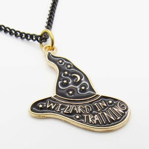 Wizard in Training Hat Halloween Charm Pendant Necklace, Halloween Jewelry, Halloween Costume Jewelry, Trick or Treat Charms