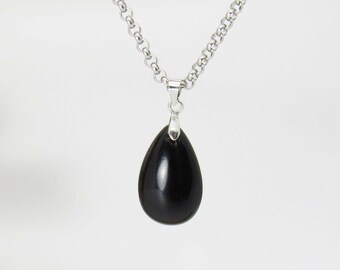 Natural Obsidian Gemstone Drop Pendant Necklace, Natural Obsidian Chakra Gemstone, Men's Necklace, Spiritual Gemstone, Women's Necklace