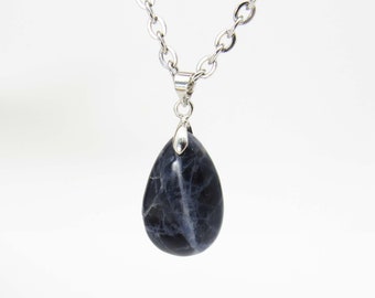 Sodalite Teardrop Gemstone Pendant Necklace, Natural Sodalite Chakra Gemstone, Spiritual Gemstone, Women's Necklace, Men's Necklace