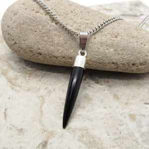 Black Onyx Spike Gemstone Pendant Necklace, Black Onyx Pendant, Men&#39;s Necklace, Chakra Healing Gemstone, Women&#39;s Necklace