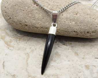 Black Onyx Spike Gemstone Pendant Necklace, Black Onyx Pendant, Men's Necklace, Chakra Healing Gemstone, Women's Necklace