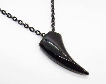 Gunmetal Stainless Steel Fang Tooth Pendant, Hypo Allergenic Jewelry, Men's Necklace, Men's Jewelry, Urban Fashion Jewelry, Woman Necklace