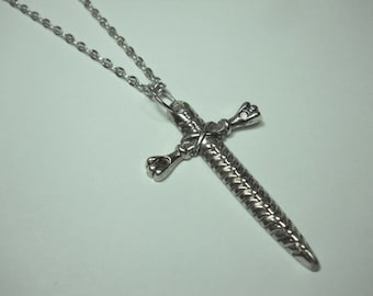 Silver Dagger Pendant, Antique Silver Medieval Dagger Cross Pendant, Men's Necklace, Women's Necklace, Sword Dagger Pendant Necklace
