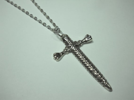 Silver Dagger Pendant, Antique Silver Medieval Dagger Cross Pendant, Men's Necklace, Women's Necklace, Sword Dagger Pendant Necklace