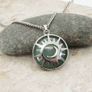 Sun & Moon with Green Aventurine Pendant Necklace, Men&#39;s Gemstone Necklace, Aventurine Pendant Necklace, Women&#39;s Necklace, Celestial Jewelry