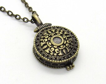 Antique Bronze Locket Pendant, Bronze Locket Necklace, Locket Stash Box Pendant Necklace, Women's Necklace, Woman's Jewelry