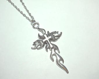 Antique Silver Cross Pendant, Antique Silver Tone, Men's Necklace, Women's Necklace, Antique Silver Tone Chain, Leather Cord