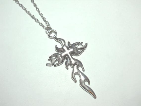 Antique Silver Cross Pendant, Antique Silver Tone, Men's Necklace, Women's Necklace, Antique Silver Tone Chain, Leather Cord