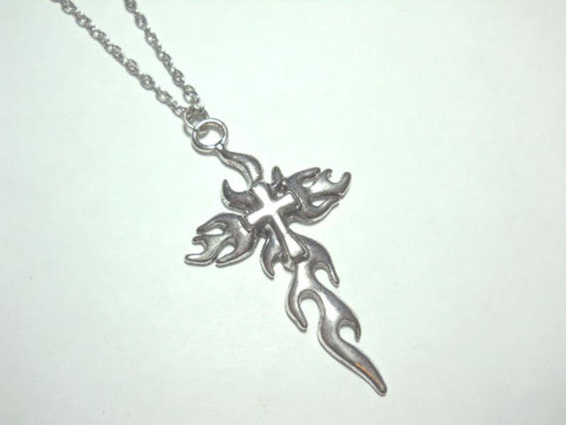 Antique Silver Cross Pendant, Antique Silver Tone, Men's Necklace, Women's Necklace, Antique Silver Tone Chain, Leather Cord image 1