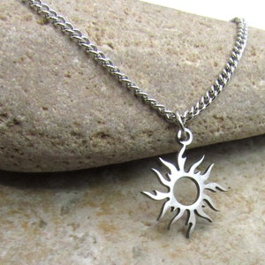 Stainless Steel Sun Charm Pendant Necklace, Men's Necklace, Hypo Allergenic Jewelry, Woman's Necklace, Men's Charm Pendant Jewelry