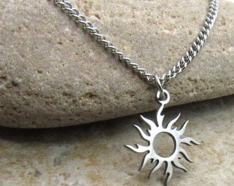 Stainless Steel Sun Charm Pendant Necklace, Men's Necklace, Hypo Allergenic Jewelry, Woman's Necklace, Men's Charm Pendant Jewelry