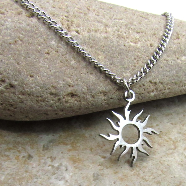 Stainless Steel Sun Charm Pendant Necklace, Men's Necklace, Hypo Allergenic Jewelry, Woman's Necklace, Men's Charm Pendant Jewelry