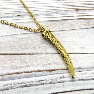 Antique Gold Tibetan Style Large Tusk Pendant Necklace, Tribal Necklace, Boho Jewelry, Gifts for Men, Men&#39;s Necklace, Women&#39;s Necklace